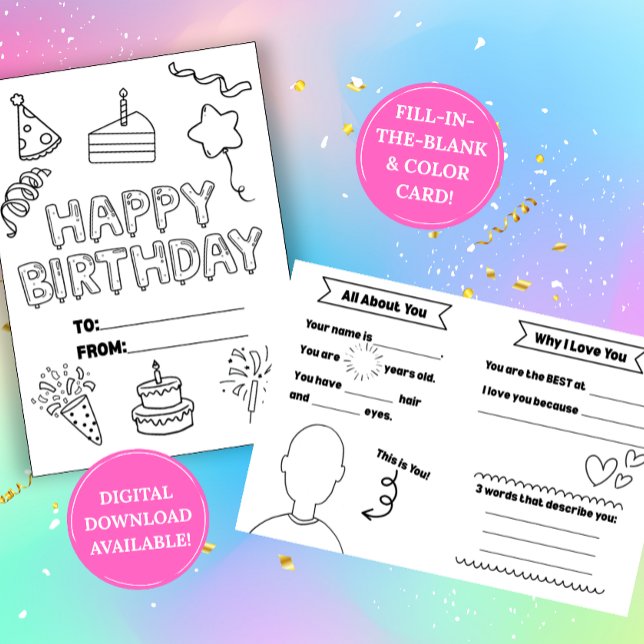 Fill In The Blank Birthday Coloring Card Karte (Von Creator hochgeladen)