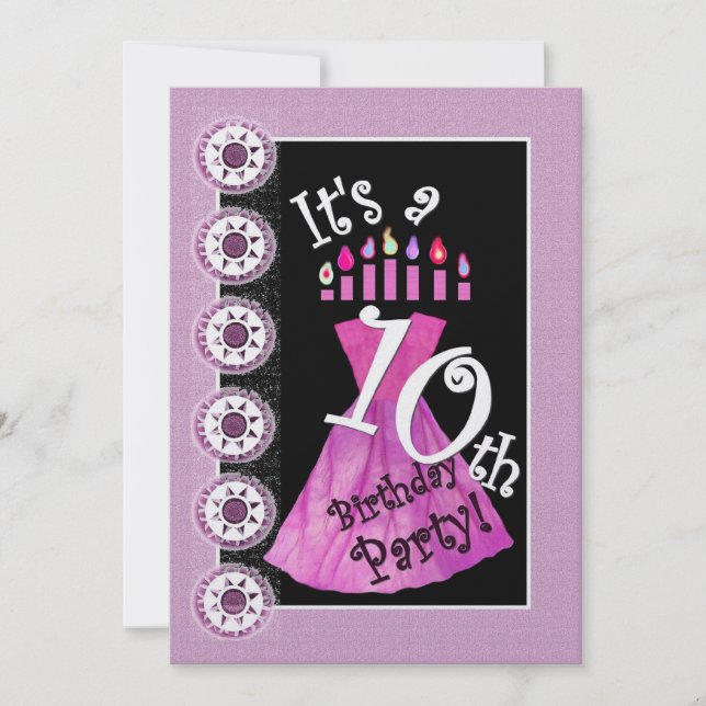 Fille 10e anniversaire Invitation fête PINK Bougie (Devant)