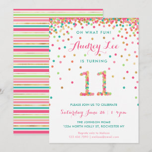 Fille 11e anniversaire Invitation onzième annivers