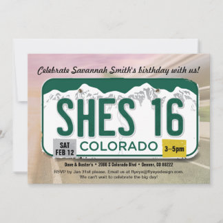 Fille 16e anniversaire Colorado Licence Invitation