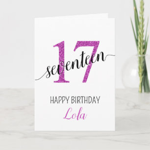 Fille 17 parties scintillant rose carte d'annivers