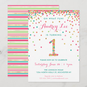 Fille 1er anniversaire Invitation fête d'anniversa