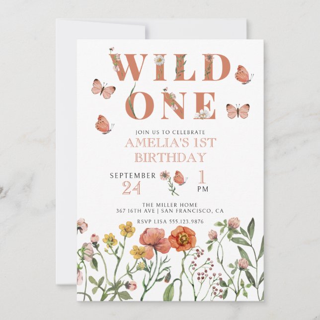 Fille 1er anniversaire | Invitation sauvage (Devant)