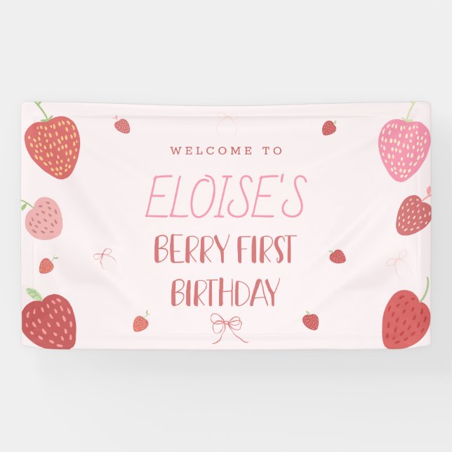 Fille 1re Berry fraise Bannière d'anniversaire (Horizontal)