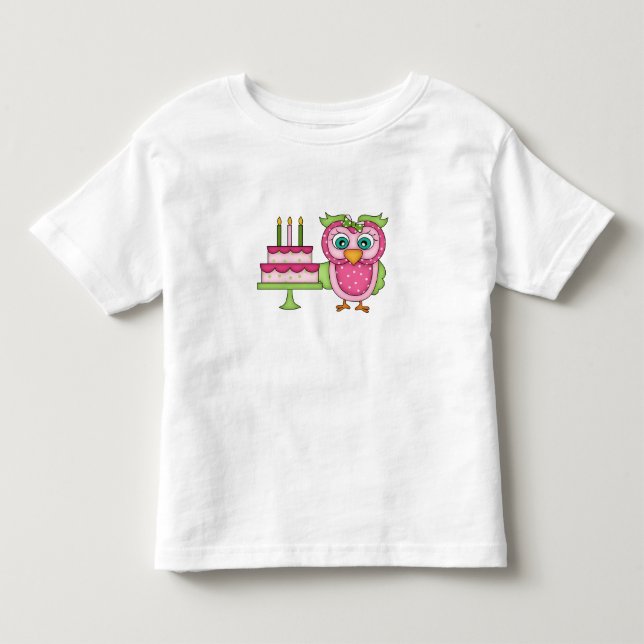 Fille 2T ~ T-shirt Chouette d'anniversaire rose (Devant)