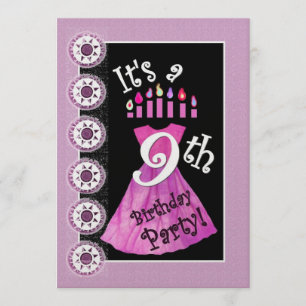 Fille 9e anniversaire Invitation fête PINK Candles