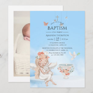 Fille à l'aquarelle Invitation de photo de baptême