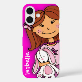 Fille accrochant un coque de nom rose lapin blanc