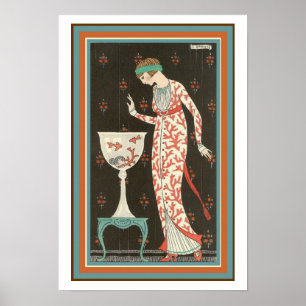 "Fille affiche 13 x 19 avec de poisson rouge" art