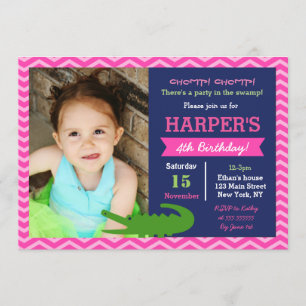 Fille Alligator Invitations de fête d'anniversaire