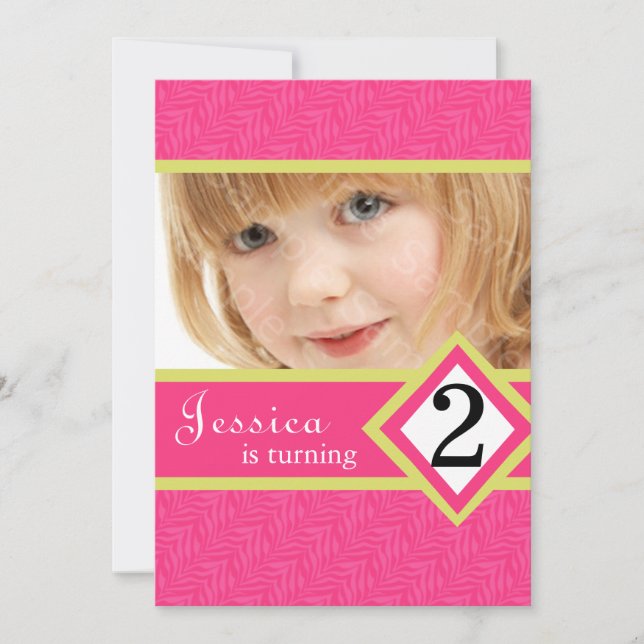 FILLE an de zèbre de 2 invitations de fête (Devant)