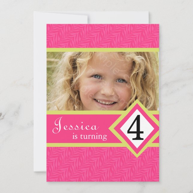 FILLE an de zèbre de 4 invitations de fête (Devant)