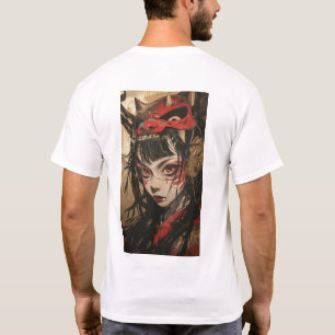 Fille Anime avec T-Shirt en Masque Oni Or Rouge