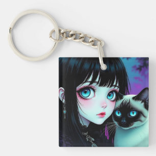 Fille Anime et Chat Siamois Personnalisés