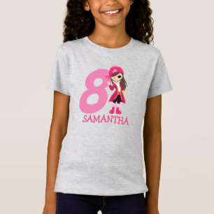 FILLE Anniversaire Pirate 8ème Nom T-shirt