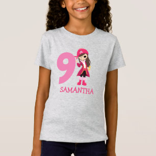 FILLE Anniversaire Pirate 9e Nom T-shirt