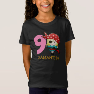 FILLE Anniversaire Pirate 9ème Nom T-shirt