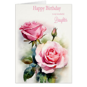 Fille Anniversaire Roses Peint Aquarelle