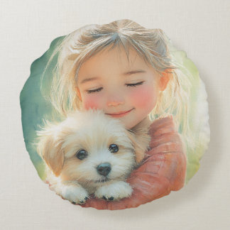 Fille au aquarelle douce et coussin de chiot