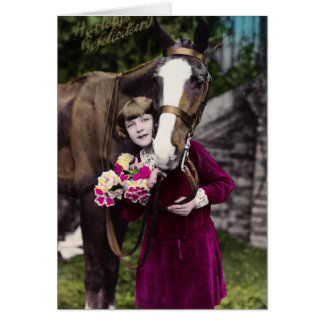 Fille aux fleurs et un cheval de châtaignes