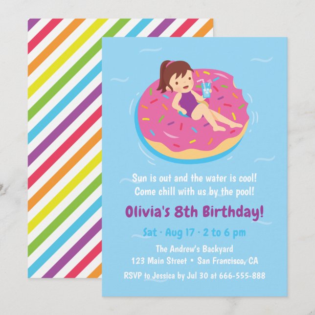 Fille aux invitations de fête d'anniversaire de (Devant / Derrière)