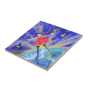 Fille aux oiseaux Carreaux en céramique Imaginaire