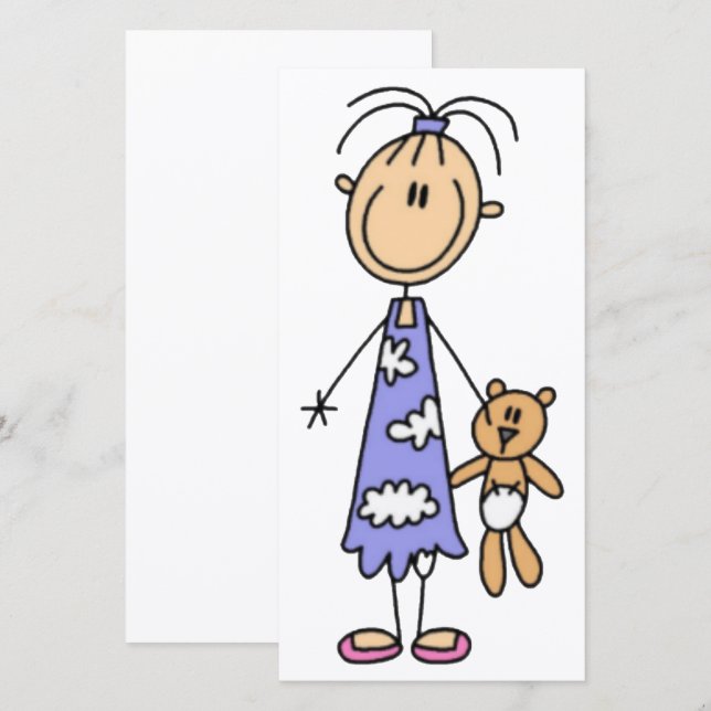 Fille Avec Baguette Ours Teddy Figure Girls Carte  (Devant / Derrière)