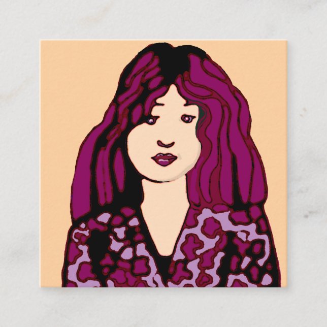 Fille avec cheveux violet rouge Carte d'appel (Devant)