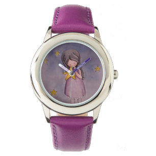 Fille avec la montre d'étoile de Kawaii