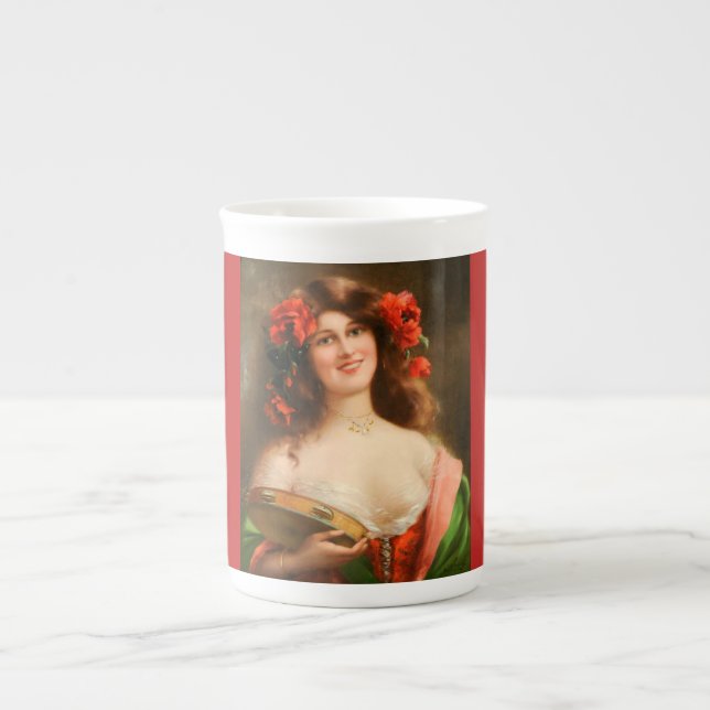 Fille avec la tasse de porcelaine tendre de (Devant)