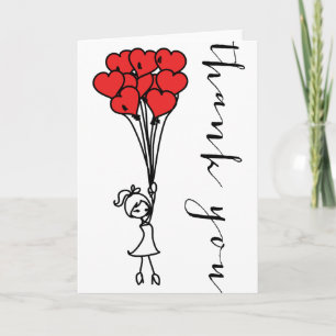 Fille avec le coeur Ballons Doodles Carte de remer