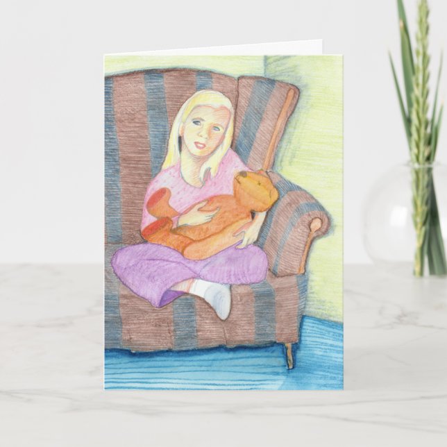Fille avec ours en peluche seulement une carte (Devant)