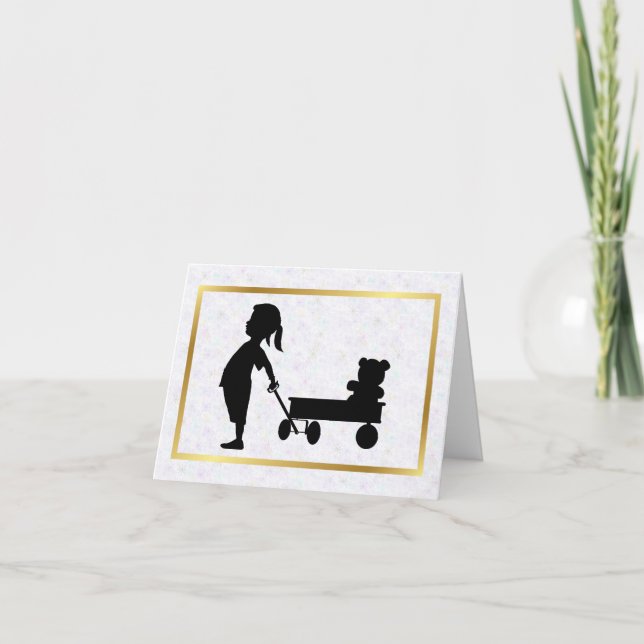 Fille avec Teddy Bear Silhouette Carte de voeux (Devant)
