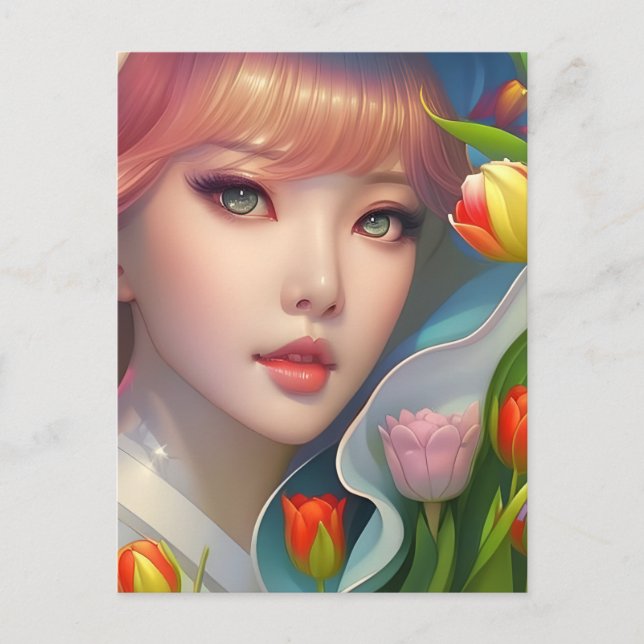 Fille avec tulipes, carte postale pour le post-cro (Devant)