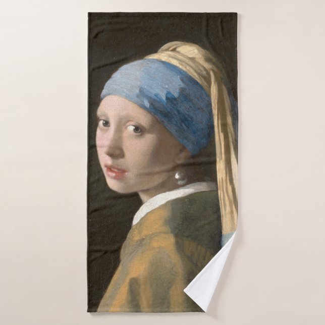 Fille avec une perle d'oreille-Johannes Vermeer Ar (Serviette de bain)