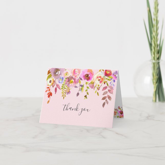 Fille Baby shower aquarelle Floral merci note (Devant)