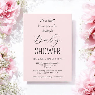Fille Baby shower Blush rose Élégant Invitation