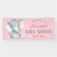 Fille Baby shower éléphant rose et gris bannière
