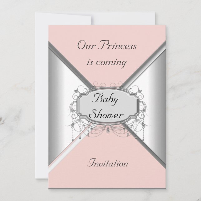 Fille Baby shower Party Pink Silver Invitation (Devant)