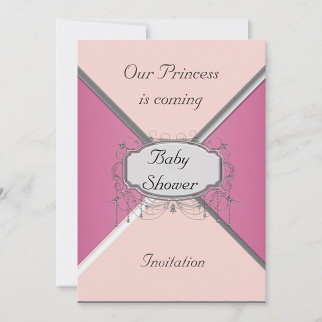 Fille Baby shower Party Pink Silver Invitation (Devant)