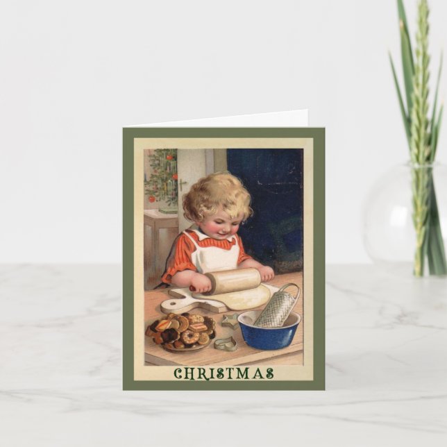 Fille Baking Cookies avec Recette Carte de Noël (Devant)