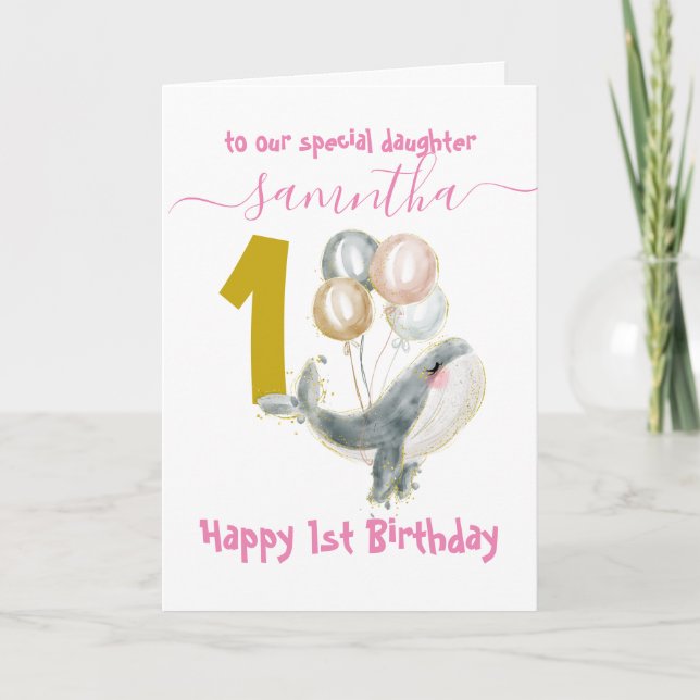 fille baleine mignonne 1ère carte d'anniversaire (Devant)