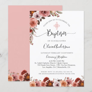 Fille Baptême Blush rose Floral Invitation