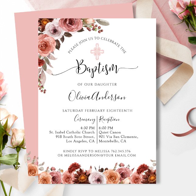 Fille Baptême Blush rose Floral Invitation (Créateur téléchargé)
