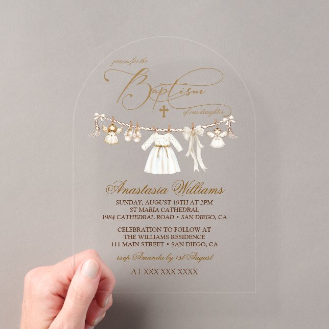 Fille Baptême Christening Élégante Invitation (In situ (ordinateur de poche))