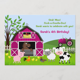 Fille Barnyard Animaux de ferme Invitations d'anni