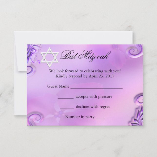 Fille Bat mitzvah RSVP Plutôt Violet Rose Floral (Devant)
