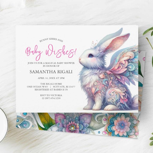 Fille Bébé Douche Invitations Bunny de printemps (Whimsical bunny rabbit baby shower invitations )