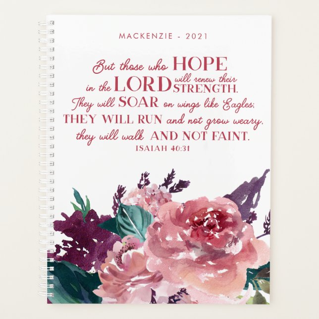 Fille Bible chrétienne Verse Isaïe 40 rose Floral (Devant)