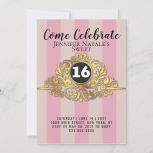 Fille Blanc Faux Gold Foil Sweet 16 Invitation
